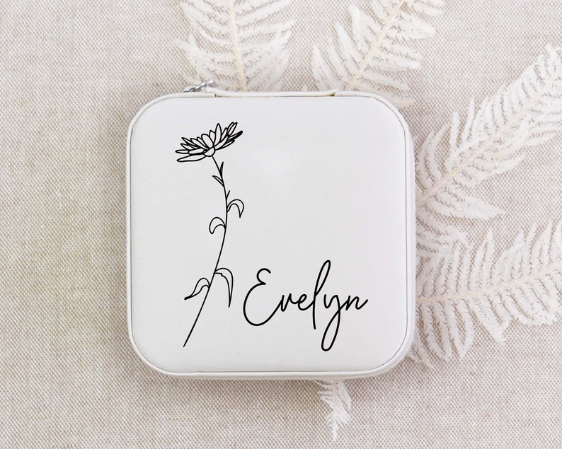 Bridesmaid Jewelry Box Bridesmaid Proposal Personalized Travel Jewelry Case Gift for Her Birth Flower Gifts Bridal Shower Gift zdjęcie 8