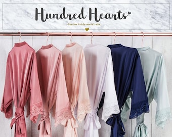 Custom Bridesmaid Silky Lace Robe, Bride Getting Ready Robe: Bridal Shower, Bachelorette Party, Wedding Day, Plus-size Available [SL]