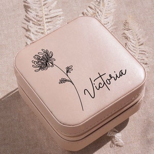 Bridesmaid Jewelry Box Galentines Gifts for Women Personalized Travel Jewelry Case Birth Flower Gift Birthday Gift for Her image 5