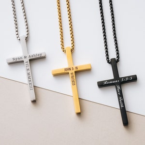 Personalized Cross Necklace | Black Silver Gold Cross Pendant Necklace | Vaelentines Day Gifts for Him | Anniversary Gift | Baptism Gifts