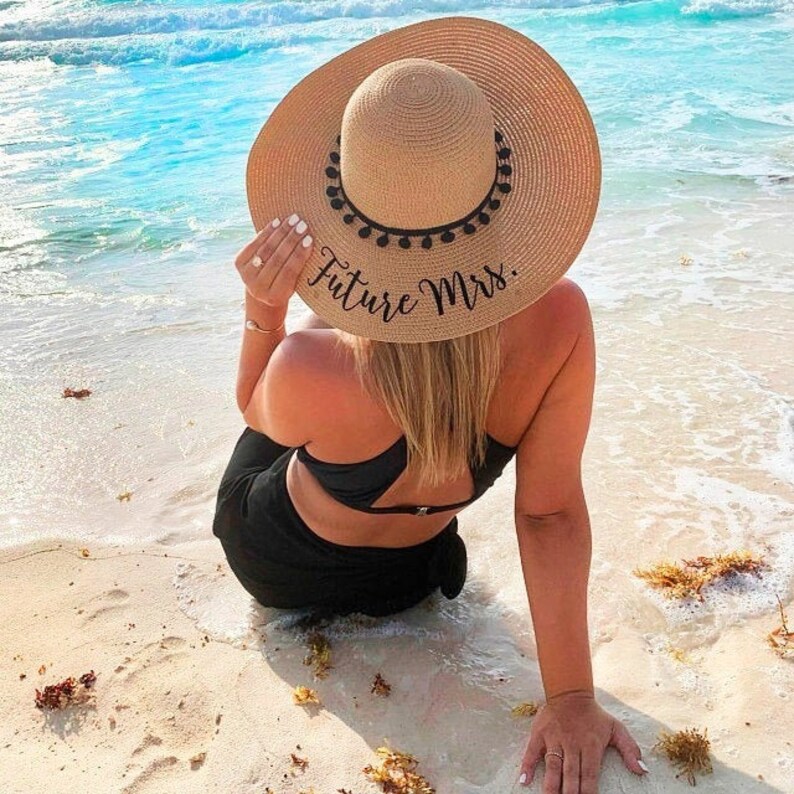 Bride Beach Hat | Pom Pom Personalized Gift | Floppy Hat | Bachelorette Party Gift | Gifts for Mom | Bridesmaid Gifts | Bridal Shower Gifts 