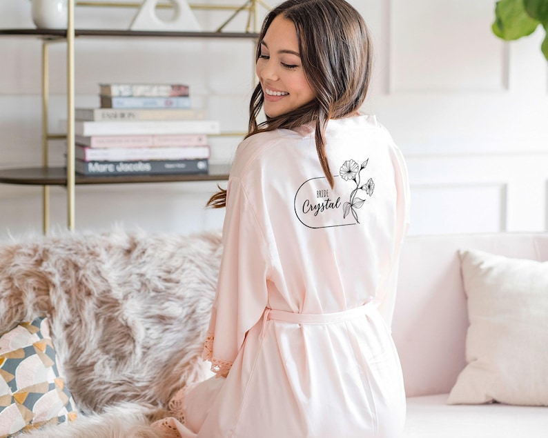 Birth Flower Bridesmaid Robes, Silky Chunky Lace Robe, Floral Bridal ...