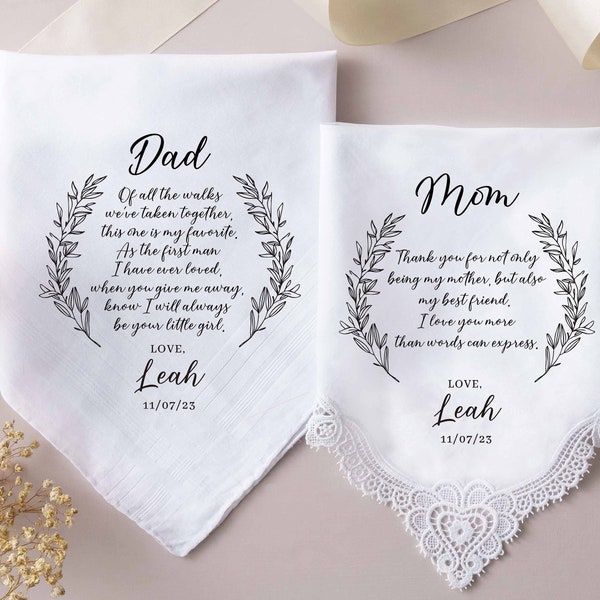 Father, Mother of Bride Handkerchief | Personalized Wedding Handkerchief | Gift for Father of Bride, Father of the Groom Gift