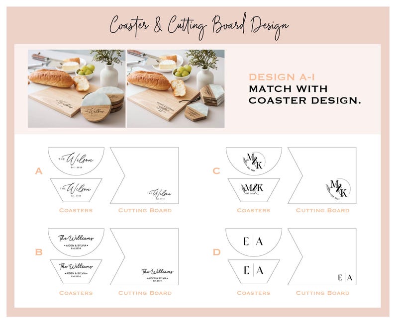 Custom Serving Tray, Wood Cutting Board, Marble Coaster Set: Wedding, Housewarming, Christmas image 4