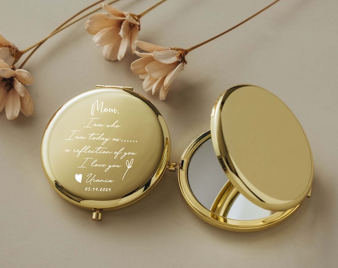 Custom Pocket Mirror | Personalized Compact Mirror | Custom Gifts for Mom from Daughter | Birthday Gift for Women | Engraved Compact Mirror