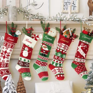 2025 Embroidered Christmas Stocking, Knitted Stocking with Name: Earthy Cottage Home Decor, Family Christmas Gift [IXMS-S]