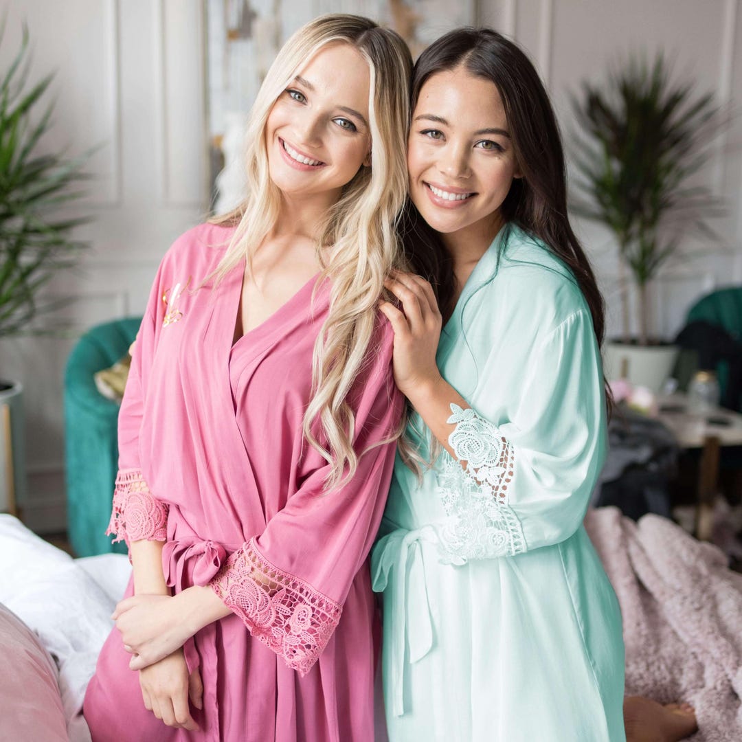 Plus-size Cotton Chunky Lace Robe in Mint: Lace-trimmed Robe, Clearance ...