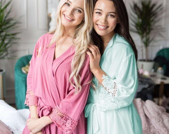 Plus-size Cotton Chunky Lace Robe in Mint: Lace-trimmed Robe, Clearance Sale  [CCL]