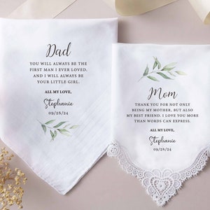Custom Wedding Handkerchief Mother of the Groom Personalized Lace Handkerchief Wedding Day Gift Father of Bride, Groom zdjęcie 1