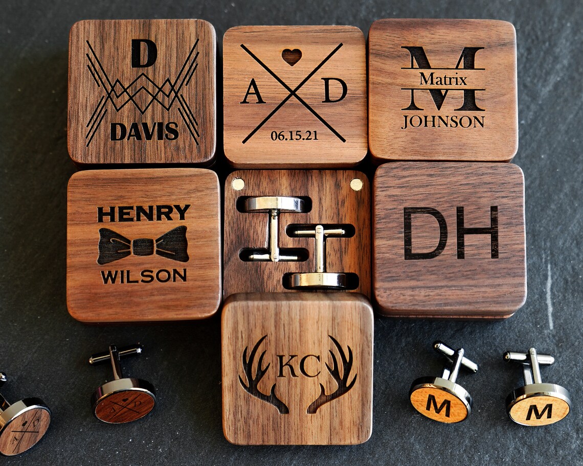 Groomsmen Gift Cufflinks Personalized Wooden Cufflinks Etsy