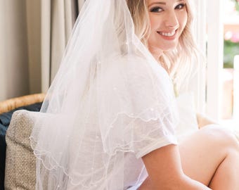 Custom Bridal Veil for Bachelorette Party, Bridal Shower, Wedding Day: Simple White Veil Personalized with Vinyl