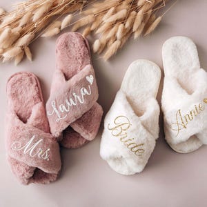 Bridesmaid Proposal, Personalized Fluffy Slippers, Custom Name Wedding Gifts, Bridesmaids Gifts , Bachelorete Party, Bridal Party Gifts image 4