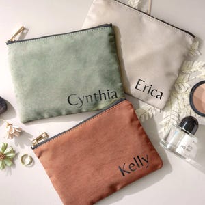 Personalized Makeup Bag with Gold Name, Bridesmaid Proposal Gift, Custom Canvas Cosmetic Pouch, Bachelorette Party Favors [MUB-0105] image 15