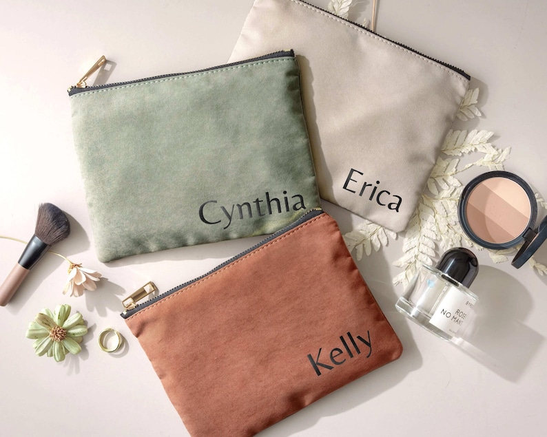 Personalized Makeup Bag with Gold Name, Bridesmaid Proposal Gift, Custom Canvas Cosmetic Pouch, Bachelorette Party Favors [MUB-0105] image 15