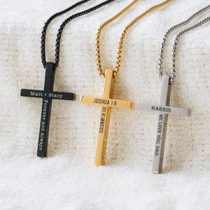 Personalized Cross Necklace Black Silver Gold Cross Pendant Necklace Vaelentines Day Gifts for Him Anniversary Gift Baptism Gifts image 6