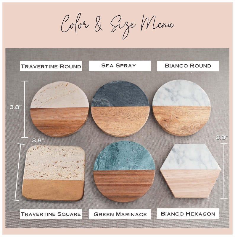 Bridal Shower Gift, Personalized Coasters, Housewarming Gifts, Custom Coaster Set, Marble and Wood image 6
