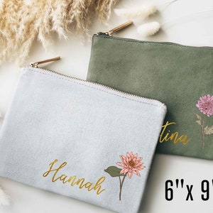 Personalized Birth Flower Makeup Bag Bridal Party Gifts Bridesmaid Proposal Custom Cosmetic Bags Valentines Day Gifts for Her image 5