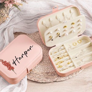Portagioielli da viaggio personalizzato, organizer per orecchini personalizzato, portagioielli con nome, scatola regalo per damigella d'onore per sorella, regalo per la festa nuziale per lei