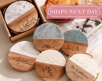 Benutzerdefinierte Untersetzer-Set, Einweihungsgeschenk, personalisierte Hochzeitsgeschenke für Paare, Brett Untersetzer