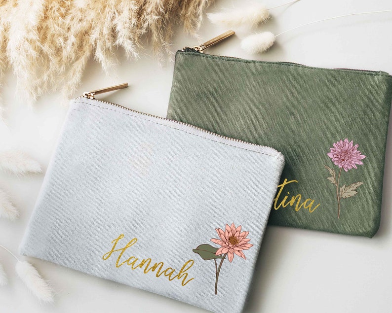 Personalized Birth Flower Makeup Bag Bridal Party Gifts Bridesmaid Proposal Custom Cosmetic Bags Valentines Day Gifts for Her image 9