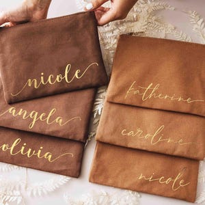 Personalized Makeup Bag with Gold Name, Bridesmaid Proposal Gift, Custom Canvas Cosmetic Pouch, Bachelorette Party Favors [MUB-0105] image 7