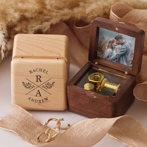 Custom Wooden Music Box with Photo and Engraved Initials, Multiple Classic Timeless Songs Available, Gifts for Any Occasion