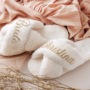 Fluffy Bride Bridesmaid Slippers Bachelorette Party Bridesmaid Gifts Proposal Bridal Shower Bridal Party Gift Gift for Her image 7