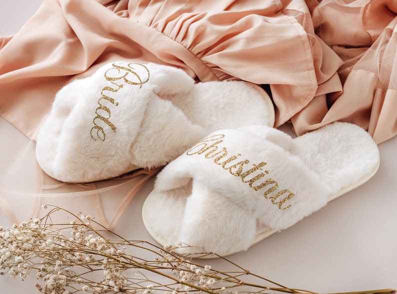 Fluffy Bride Bridesmaid Slippers Bachelorette Party Bridesmaid Gifts Proposal Bridal Shower Bridal Party Gift Gift for Her image 7