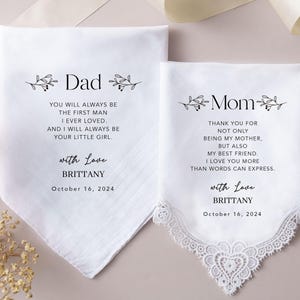 Father, Mother of Bride Handkerchief, Personalized Wedding Handkerchief, Gift for Father of Bride, Father of the Groom Gift image 7