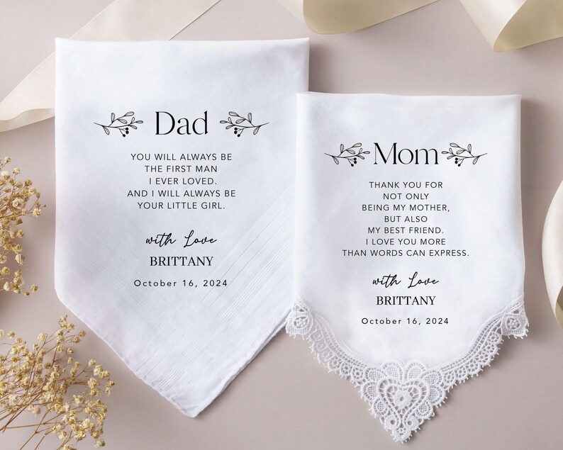 Father, Mother of Bride Handkerchief, Personalized Wedding Handkerchief, Gift for Father of Bride, Father of the Groom Gift image 7