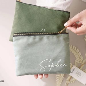 Personalized Makeup Bag with Gold Name, Bridesmaid Proposal Gift, Custom Canvas Cosmetic Pouch, Bachelorette Party Favors [MUB-0105] image 11