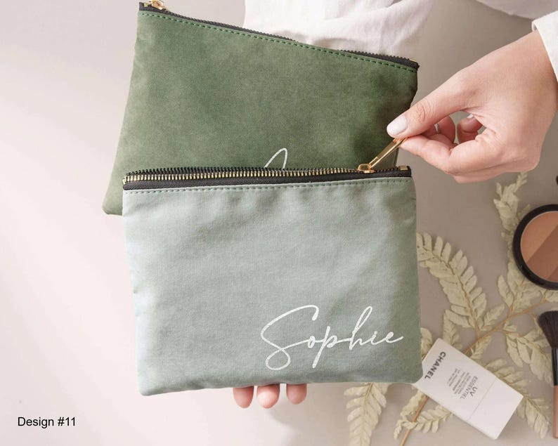 Personalized Makeup Bag with Gold Name, Bridesmaid Proposal Gift, Custom Canvas Cosmetic Pouch, Bachelorette Party Favors [MUB-0105] image 11