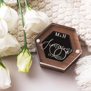 Personalized Wedding Ring Box Ring Bearer with Acrylic Lid & Wood Base Engraved Ring Box for Engagement Wedding Ceremony Keepsake Box image 4