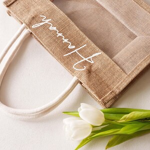 Sac en toile de jute personnalisé, sac pour demoiselles d'honneur, sac de plage, cabas, sac en paille, demande en mariage, cadeau de mariage, sac en jute, cadeau pour elle image 8