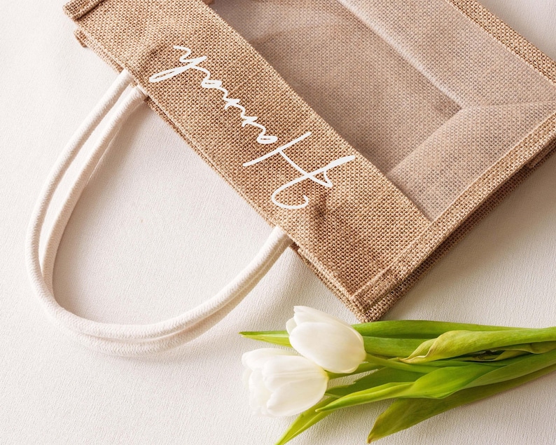 Sac en toile de jute personnalisé, sac pour demoiselles d'honneur, sac de plage, cabas, sac en paille, demande en mariage, cadeau de mariage, sac en jute, cadeau pour elle image 8
