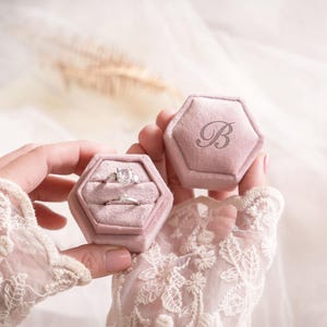 Personalized Velvet Ring Box, Wedding Gift, Detail Photography, Anniversary Gift, Engagement Ring Box, Proposal Ring Bearer [N] image 9