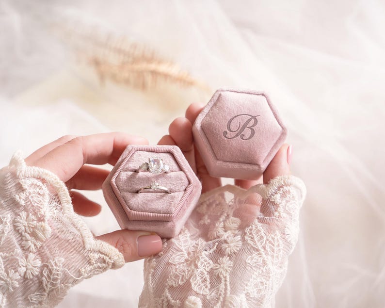 Personalized Velvet Ring Box, Wedding Gift, Detail Photography, Anniversary Gift, Engagement Ring Box, Proposal Ring Bearer [N] image 9