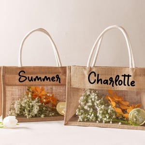 Sac en toile de jute personnalisé, sac pour demoiselles d'honneur, sac de plage, cabas, sac en paille, demande en mariage, cadeau de mariage, sac en jute, cadeau pour elle image 10