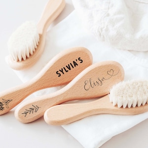 Juego personalizado de cepillos para el cabello de bebé de madera / Regalo de baby shower / Cepillo para bebés grabado personalizado / Regalos para niñas recién nacidas / Regalos navideños para nuevas mamás