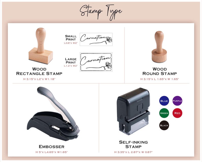Embosser Small Rectangle Custom Wedding Address Stamp, Book Stamp: Self Inking, Wooden Handle ...
