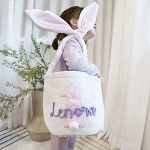 Custom Easter Basket | Embroidered Easter Basket for Kids | Personalized Bunny Baskets | Easter Gifts for Boy & Girl | Easter Bunny Tail Bag
