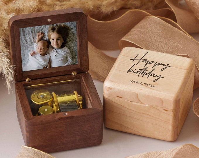 Custom Music Box with Photo | Birthday Gifts for Kids | Engraved Wooden Music Box | Gifts for Mom& Dad | Mothers Day Gifts | New Mom Gift