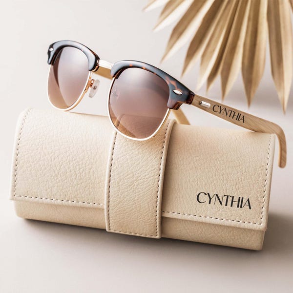 Bridesmaid Gifts, Custom Wooden Sunglasses with Leather Case, Wedding Gift for Her [W]