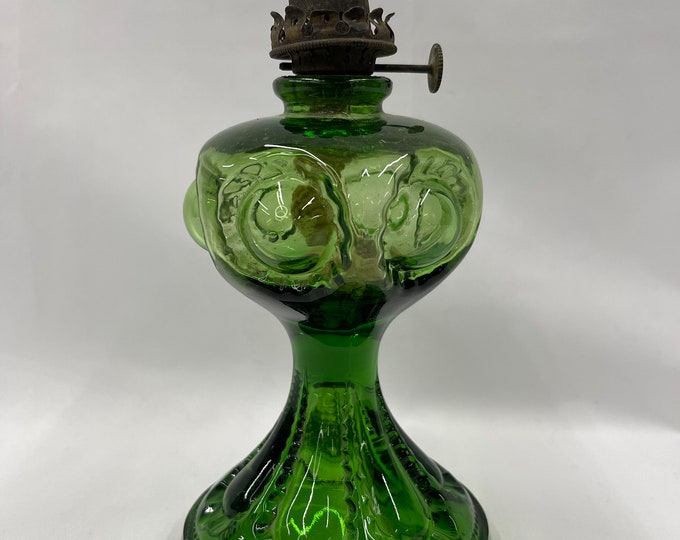 Vintage Green Glass Oil Lamp Etsy