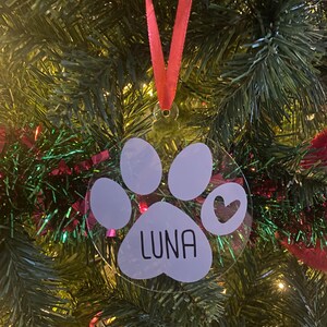 Dog Christmas Ornament, Pet memorial ornament, Paw Print Ornament, New pet gift, Personalized Dog Ornament, Christmas Ornament, Dog Memorial