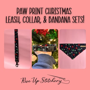 Weihnachten Pfotenabdruck Halsband Bandana und Leine Set, Hunde Geschenkbox, Hund Matching Set, Hundehalsband und Leine Set, Weihnachtsgeschenk für Hund