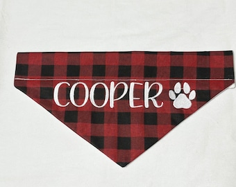 Embroidered Plaid Dog Bandana: Personalized Dog Collar Accessory