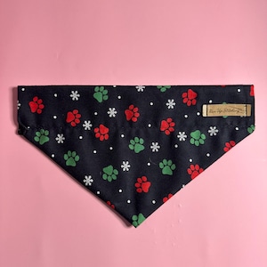 Paw Print Dog Bandana, Christmas Dog Bandana, Christmas Gift For Dog Lovers, Stocking Stuffer For Dogs, Dog Scarf Christmas, Dog Clothing