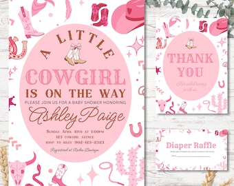 Cowgirl baby shower invitation template, pink western downloadable invite, cowgirl, editable invitation, cowgirl baby shower, western baby