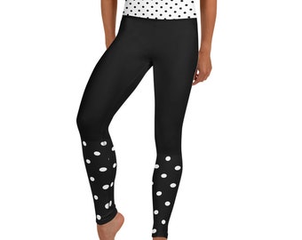 Women's Yoga Leggings with Black and White Polka Dots, Sports Clothing, Yoga Pants, Exercise Clothes, Casual Wear, Slimming Pants